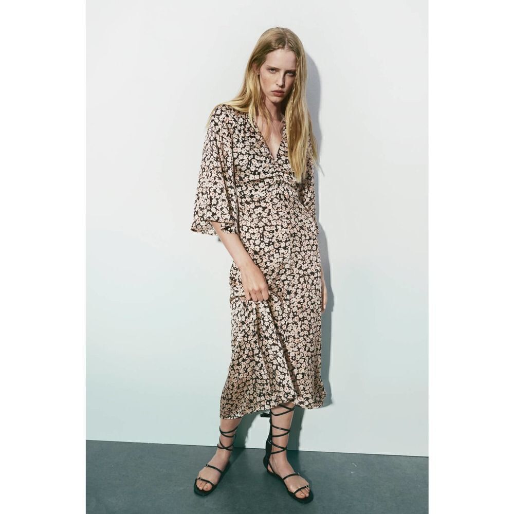 PRINTED DRESS WITH DRAPING NEW - Picture 2 of 6